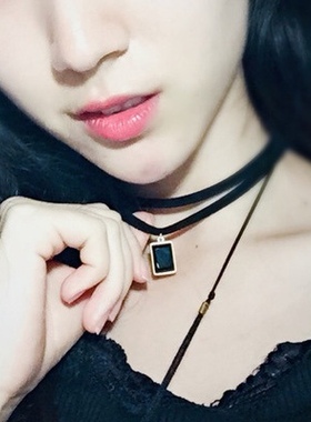 双层黑色绳子颈带方块简约百搭脖子饰品颈链短款choker锁骨链复古