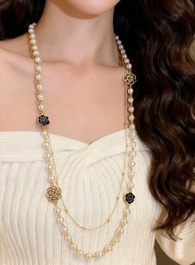 金色黑色玫瑰钛钢时尚项链