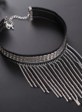 夸张流苏长款脖子饰品毛衣链表演装饰项链女拉丁锁骨链民族风配饰