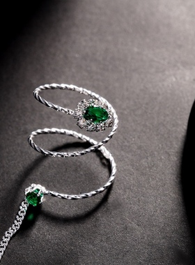 绿色手链戒指一体欧美跨境时尚配饰潮流男女可调节派对饰品手镯