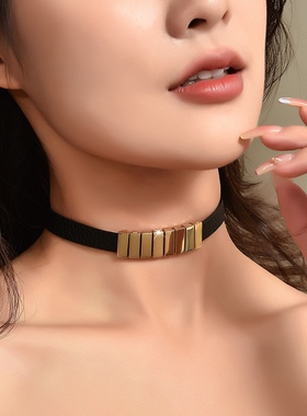 简约项链女锁骨链学生蕾丝黑色