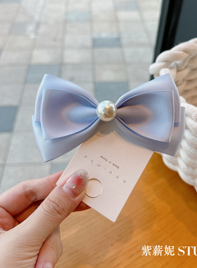 纯手工蝴蝶结发夹少女发饰汉服超仙古风侧边夹珍珠后脑勺马尾顶夹