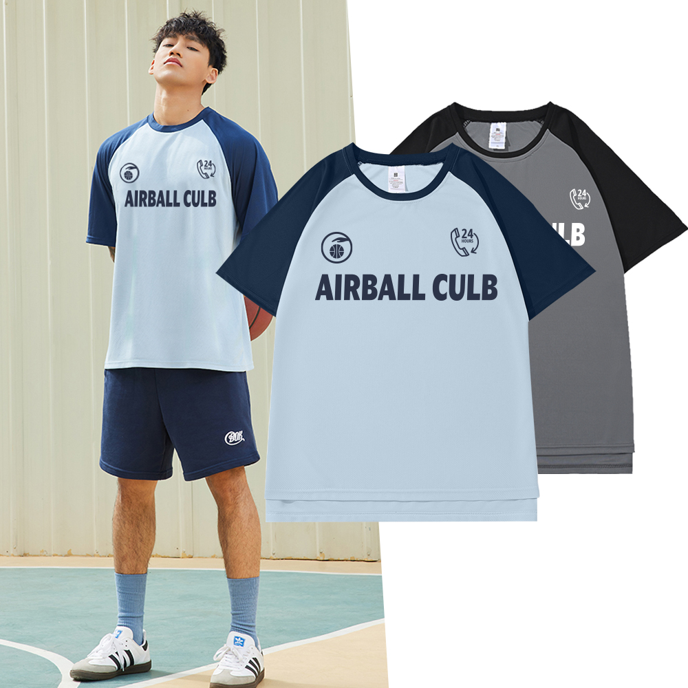 美式运动拼接T恤AIRBALL撞色训练短袖速干体育春夏篮球投篮服跑步 - 图0