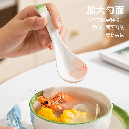 勺子高档汤勺陶瓷长柄汤匙家用餐勺大号盛汤调羹勺精致小勺喝汤勺 - 图0