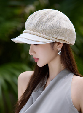 复古八角帽女春夏季韩版宽檐显脸小米白色贝雷帽透气遮阳防晒帽子