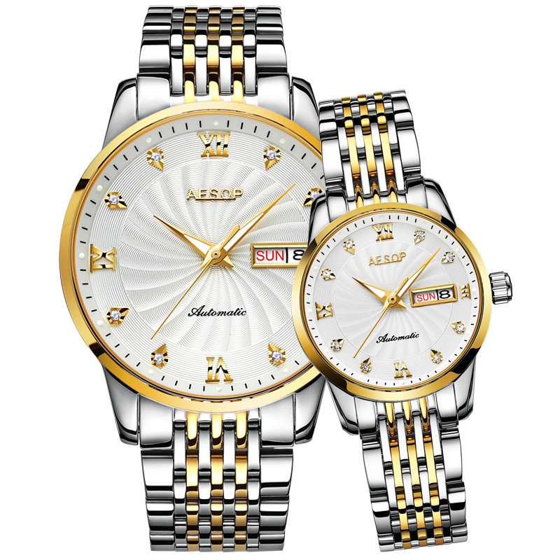 正品时尚情侣一对防水超薄全机械表 aesop利沃国产腕表