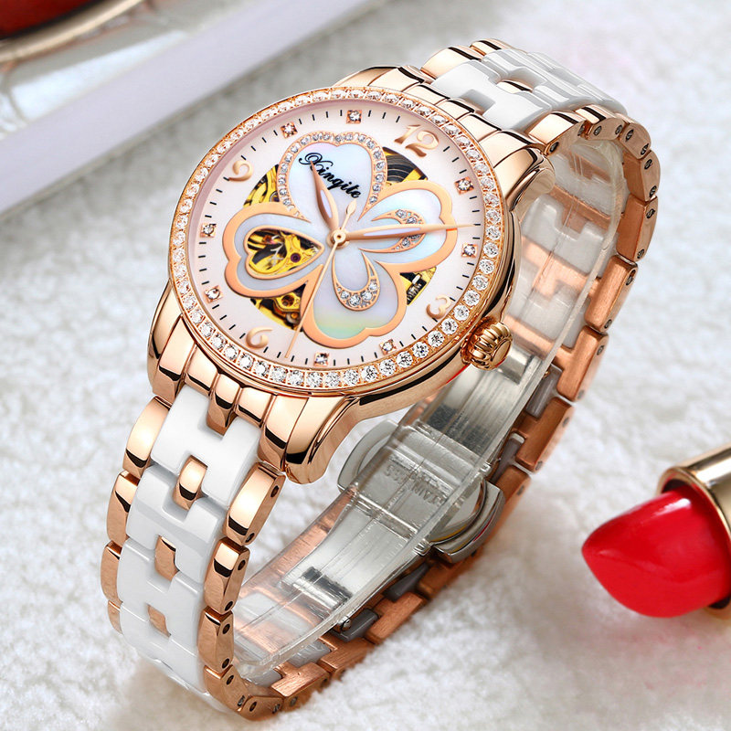 新款女士全自动防水时尚夜光机械表 aesop利沃国产腕表