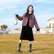 Girls dress Dress Autumn Winter 2023 New Children Little Fragrant Wind Clip Cotton Blouse Women Great Childhood Clothing Two Sets Of Winter Clothing