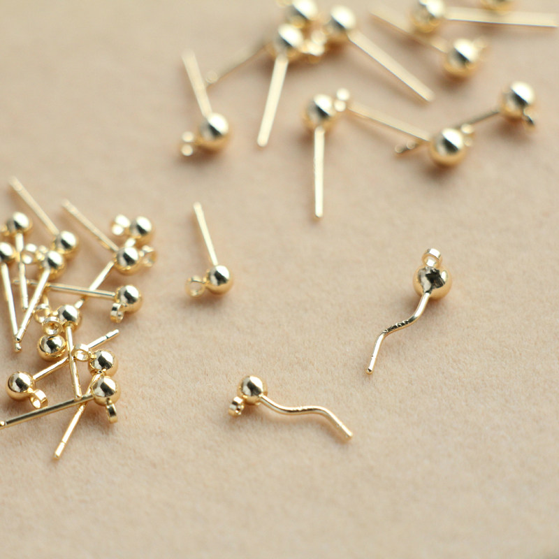 14K包金保色带挂圈吊环球针925耳针 3mm4mm耳钉DIY耳饰配件材料,淘宝优惠券,粉丝福利购,淘宝优惠卷