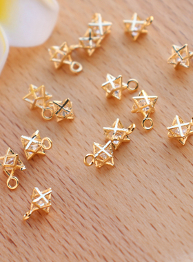 diy包金锆石立体耳坠项链吊坠