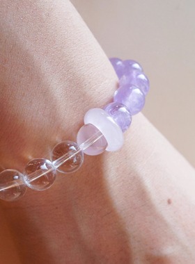 xhenxhen「合璧」天然水晶双拼手链紫水晶白水晶原创手作单圈手串