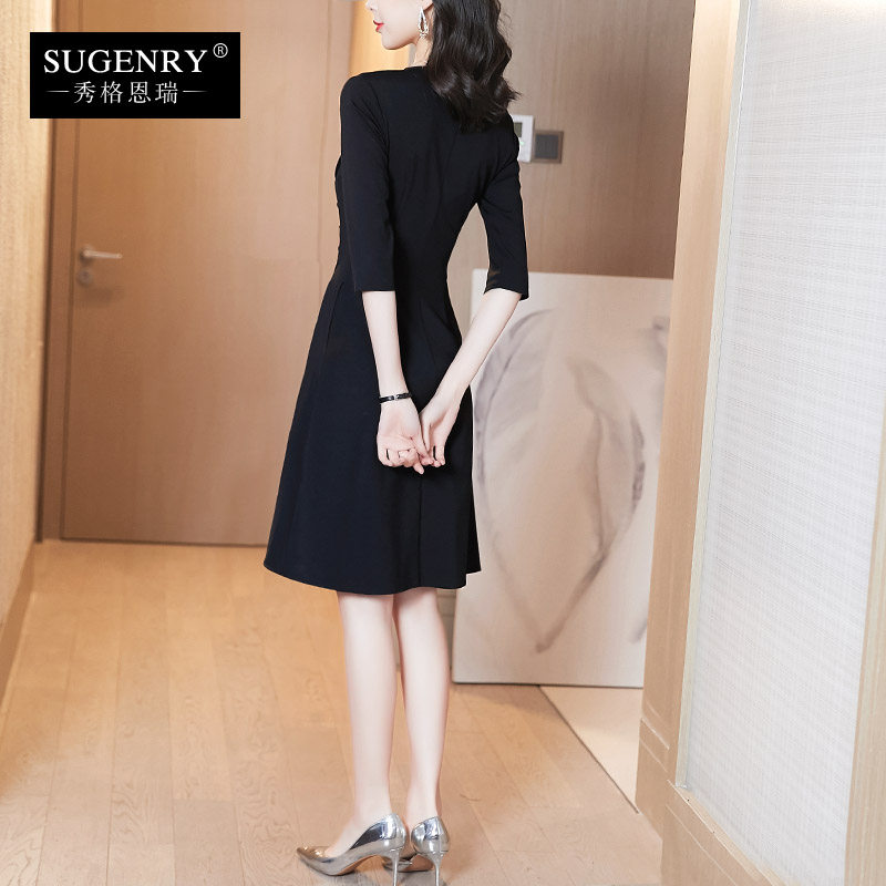 黑色轻奢名媛气质秋冬女装秋连衣裙 sugenry连衣裙