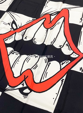 boy现货克罗心涂鸦红唇丝巾