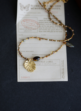 热带假日龟背竹树叶项链