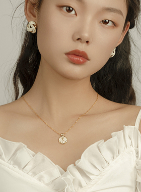 玫瑰金币锁骨链女2022小众