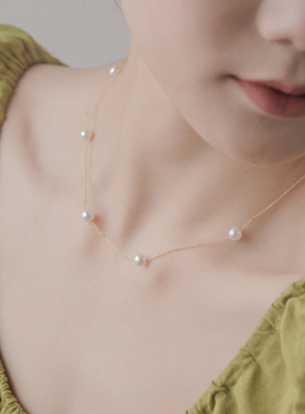 一枝橘满天星珍珠锁骨链