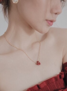 一枝橘复古红心项链圣诞节日礼物