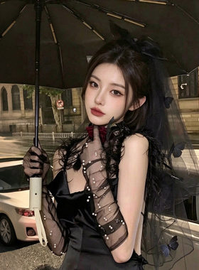万圣节黑色头纱哥特风新娘蝴蝶结