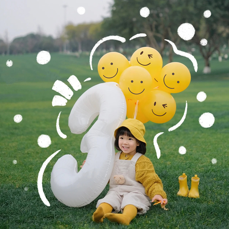 笑脸数字气球户外生日装饰场景布置儿童男女孩2周岁3派对拍照道具-图1