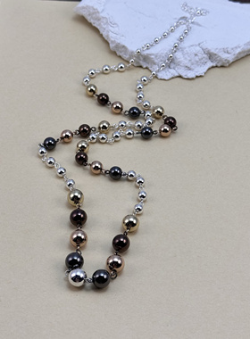 欧美饰品镀金项链女圆珠子毛衣链长款百搭气质高级感