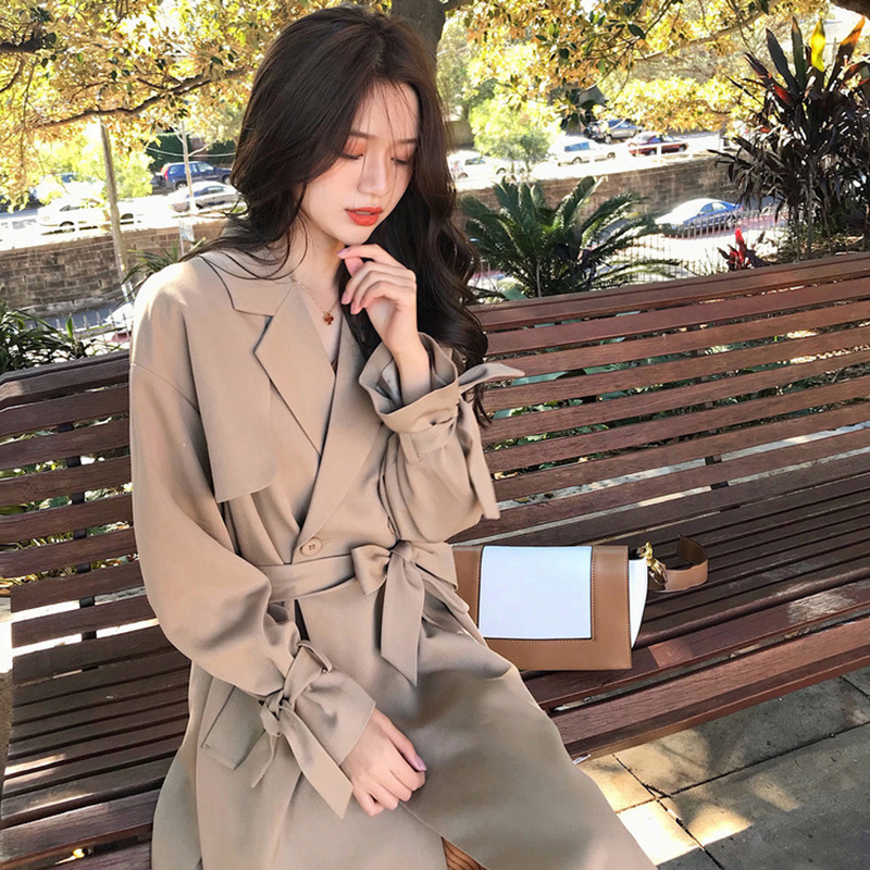 小个子风衣女中长款韩版 春秋装新款学生系带收腰过膝薄款外套 2019 小个子风衣女中长款韩版 春秋装新款学生系带收腰过膝薄款外套 2019