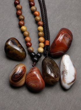 随形花纹玛瑙吊坠毛衣链男女中长