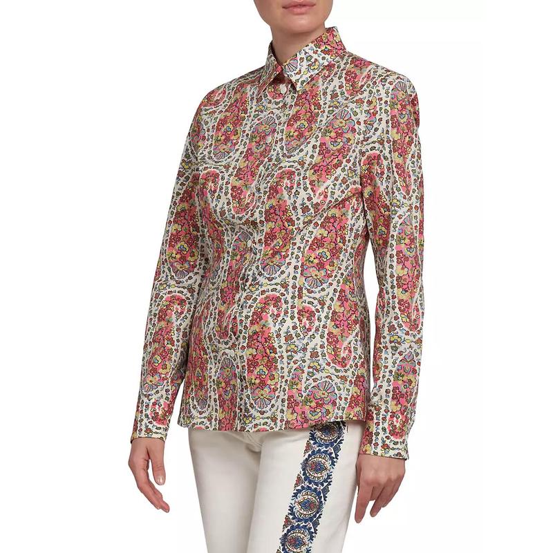 Etro Floral Paisley休闲衬衫海外代购专柜舒适流行女子长袖衬衣-图2