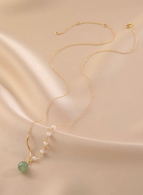 气质复古中式和田玉珍珠锁骨链简约轻奢小众高级感14K包金项链女