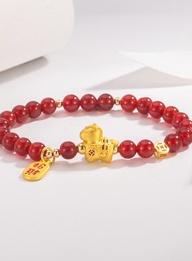 本命年红色串珠沙金小马手链女款2026新款高级感轻奢小众盘玩手串