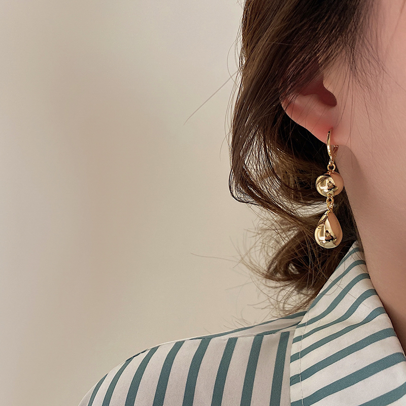 巴黎戏法 高级感法式金属几何水滴吊坠耳环 精致简约小众设计耳挂 - 图0