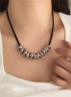 欧美冷淡风ins黑绳不规则项链