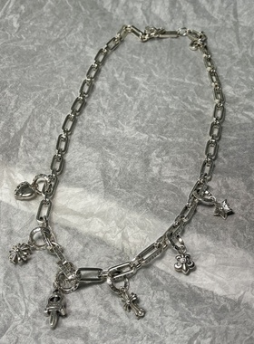 欧美潮花魁复古十字架多元素吊坠挂坠项链ins风潮流个性字母配饰