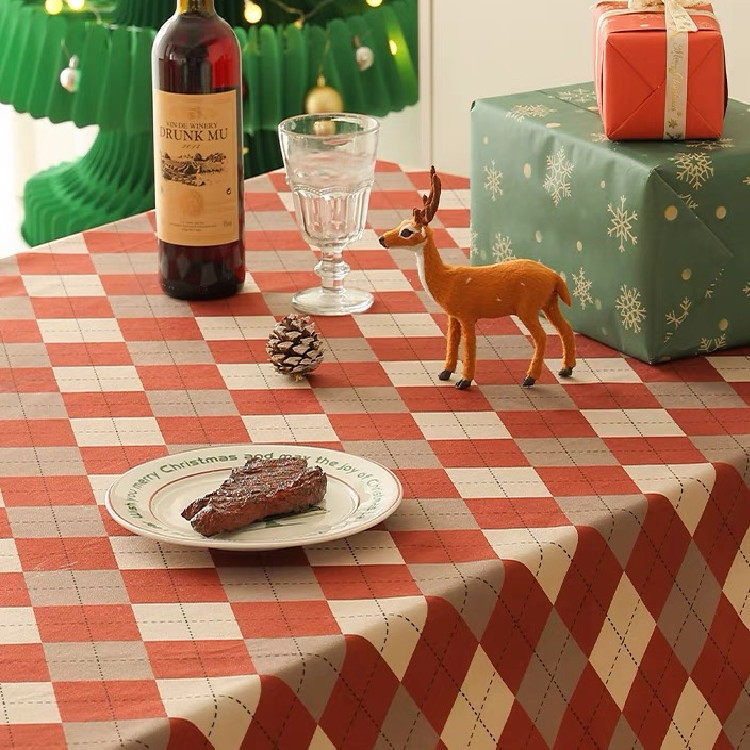 红色圣诞风氛围桌布新年茶几布轻奢高级感长方形过年绒布餐桌布艺,淘宝优惠券,粉丝福利购,淘宝优惠卷