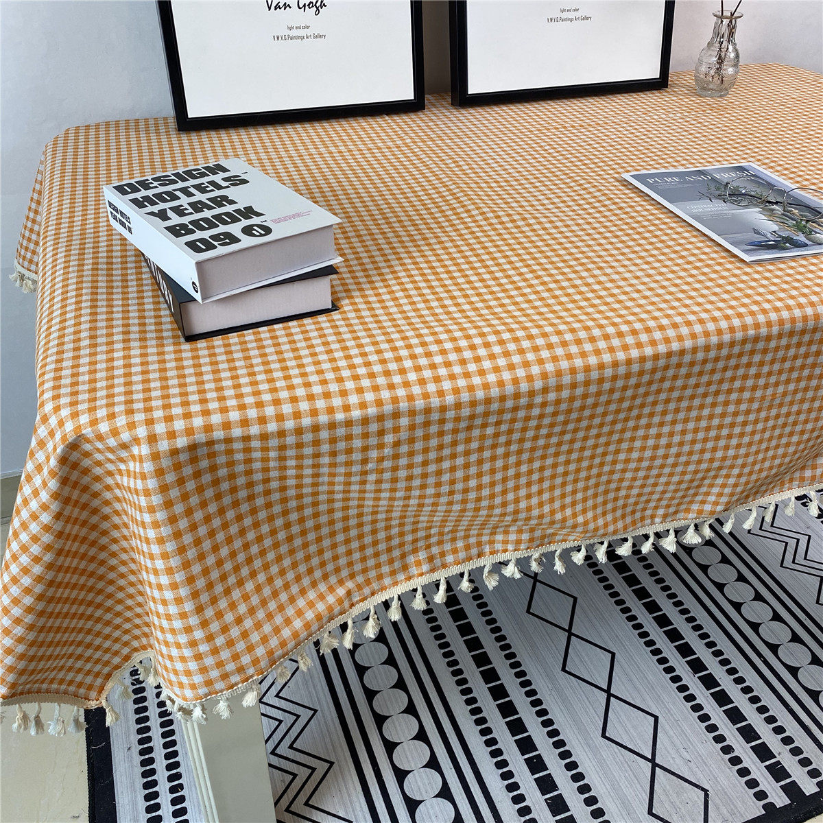 简约北欧ins桌布棉麻格子茶几布餐桌布艺小清新长正方形花边桌布