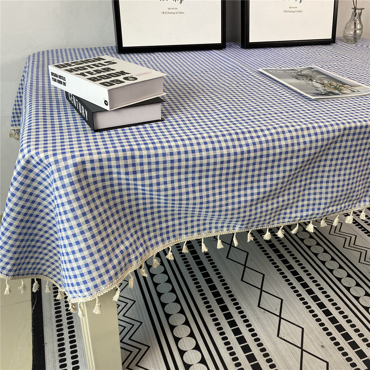 简约北欧ins桌布棉麻格子茶几布餐桌布艺小清新长正方形花边桌布