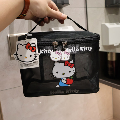 HELLOKITTY凯蒂猫网纱镂空化妆包轻便手提大容量旅行洗漱袋收纳包 - 图2