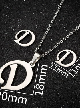 欧美复古26个英文字母耳钉项链三件套女士时尚新款首饰