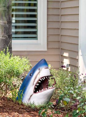 亚马逊新品Great White Shark Statue大白鲨花园墙壁艺术雕像装饰