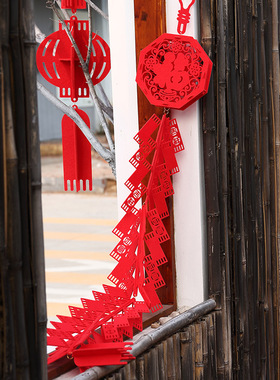 新年喜庆挂件毛毡布辣椒串鞭炮串创意镂空过年装饰布置挂件小挂饰