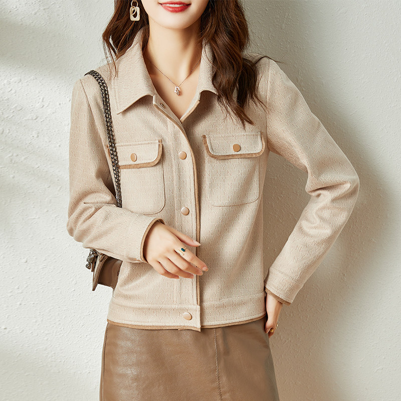 鹿皮绒短款外套小个子春装女夹克 妍蝶短外套