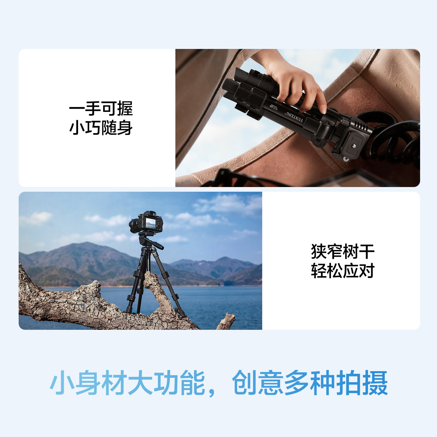 云腾608迷你相机桌面三脚架小型轻便携通用微单手机支架竖拍摄影竖屏直播视频vlog户外自拍照相多功能三角架
