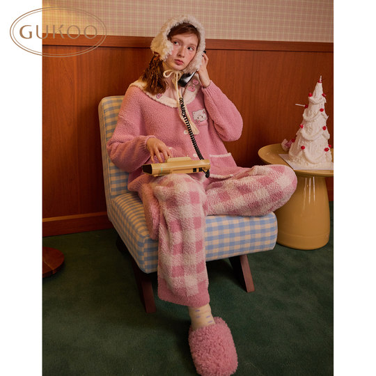 Nutshell pajamas for women winter mikko joint new half-velvet warm women's home wear set D