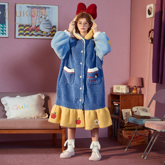 Snow White coral velvet nightgown winter home wear