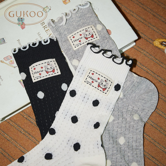 果壳中筒袜女2025春秋款玛丽猫联名袜子新款波点女士堆堆袜