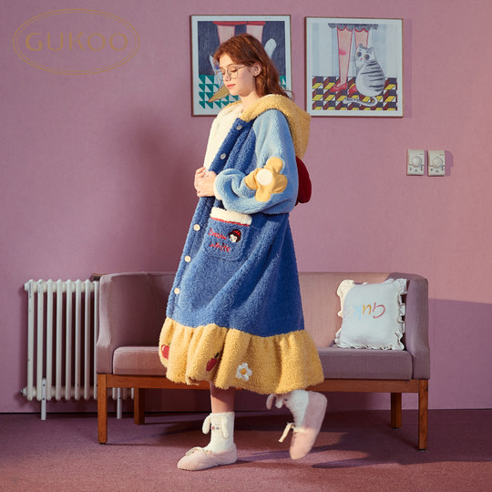 Snow White coral velvet nightgown winter home wear