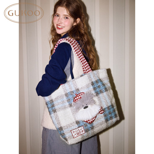Gukoo/果壳手提包小企鹅单肩包2025新款毛绒包挂女士托特包通勤包 - 图2