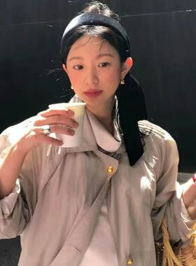 fever同款黑色丝绒绑带发箍女韩系法式复古长飘带头箍高颅顶头饰