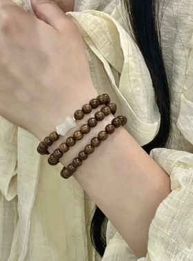 新中式天然金丝檀木串珠竹节多圈手串男女生木质百搭文玩佛珠手链