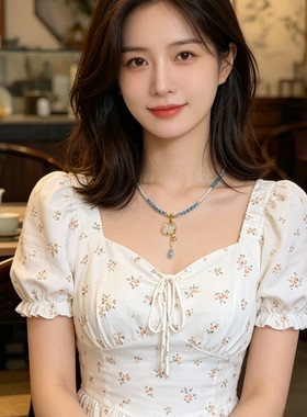 珞石白玉髓蝴蝶水晶串珠锁骨链女