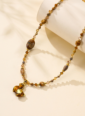 珞石小众轻奢马吊坠玛瑙锁骨链女